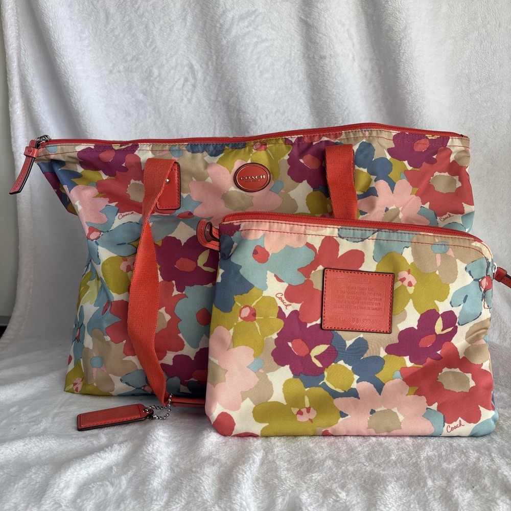 COACH Getaway Floral Packable Weekend Travel Nylon Tote & Pouch Set